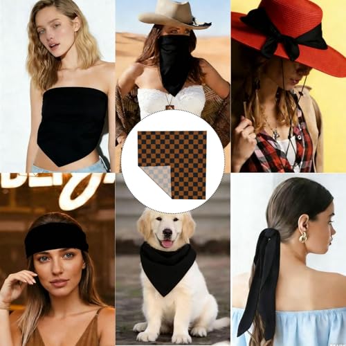 Head Scarf Hair Neck Scarves for Women Fashion Silk Satin Purse Bag Scarfs Handbags Bandana Neckerchief - color: Black Brown Coffee Checkered