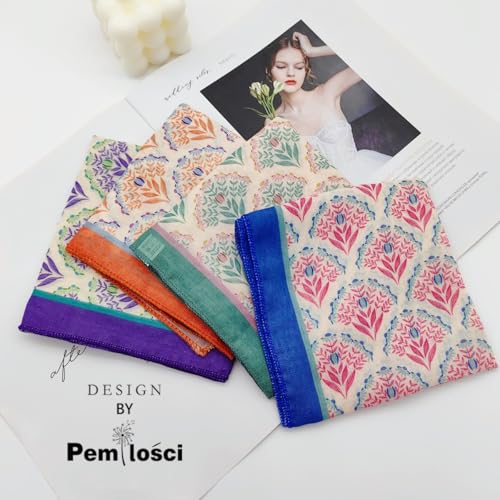 Cotton Like Bandana in Bulk, Head Scarf, Headband, Head wrap, Hair Neck Scarf for Women 22 x 22 inch - color: Bib06 Blooms 4pcs