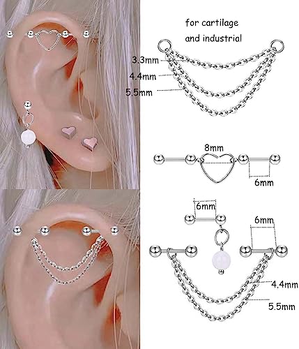 Suotarn 14G Industrial Piercing Jewelry For Women Men Stainless Steel 38 Industrial Barbell Long Cartilage Helix Conch Earrings Stud 14G Gauges Industrial Jewelry Butterfly Heart Cool 7-18pcs - color: Set #1
