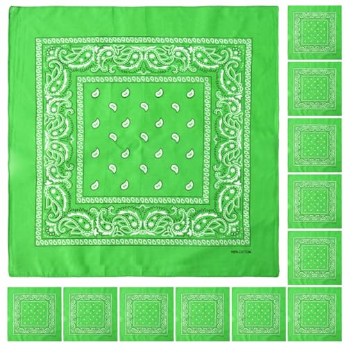 Falari 12 Pack Bandanas Multipurpose Cotton Novelty Paisley Bandana Headband for Cowboy Men Women 22 x 22 - color: Light Green