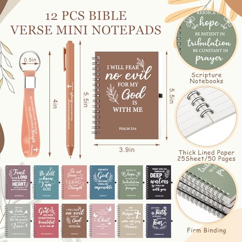 Skylety 12 Set/48 Pcs Christian Gifts for Women Men Religious Gift Set 16 oz Bible Scripture Cups with Lids Mini Spiral Notebooks Pens Keychains for Mother Father Birthday(Morandi Color) - color: Morandi Color