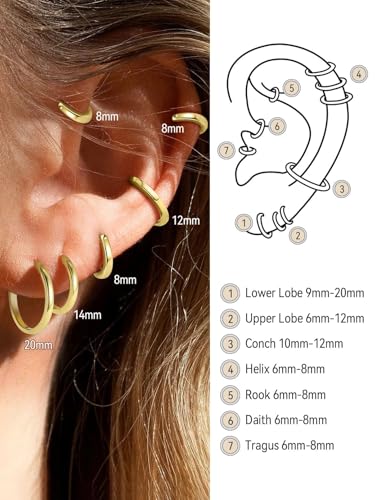 FaithHeart 925 Sterling Silver Post Huggie Hoop Earrings for Women, Silver Small Hoop Earring, Hypoallergenic Cartilage Earrings for Women - color: 01. Blank-Gold, size: 12mm