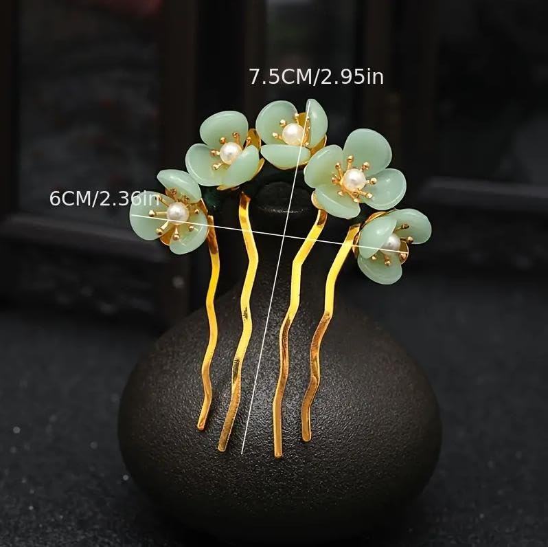 2pcs Jade Flower Hair Pin, Chinese Hair Stick Jade Hairpin, Retro Chignon Pin Traditional Classical Flower Hair Chopstick Hair Styling Accessories for Women, Green - color: 2 green
