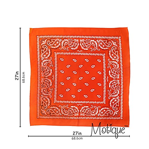 Motique Accessories Extra Large Paisley Bandana 27x27 Inch - color: Orange
