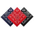 27.5 Inches Western Bandana Scarf With Leather Scarf Buckle, 100% Cotton Neck Scarf for Men Cowboy Scarves - color: Black+red+navy