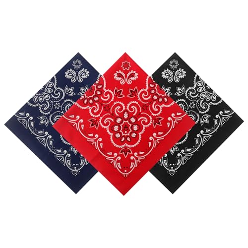 27.5 Inches Western Bandana Scarf With Leather Scarf Buckle, 100% Cotton Neck Scarf for Men Cowboy Scarves - color: Black+red+navy