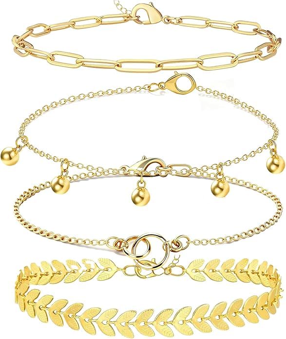 Alegend Titanium Steel (Not Rust, Resist Corruption, Easily Clean) 18K Gold Plated Single Bracelets + 14K Gold Plated Stackable Multilayer Bracelets - style: 14KGold + 4PCS C