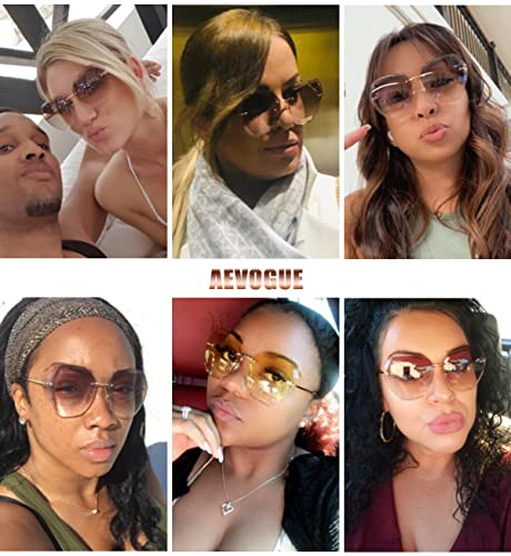 AEVOGUE Sunglasses For Women Oversized Rimless Diamond Cutting Lens Sun Glasses AE0534 - color: Gold&brown