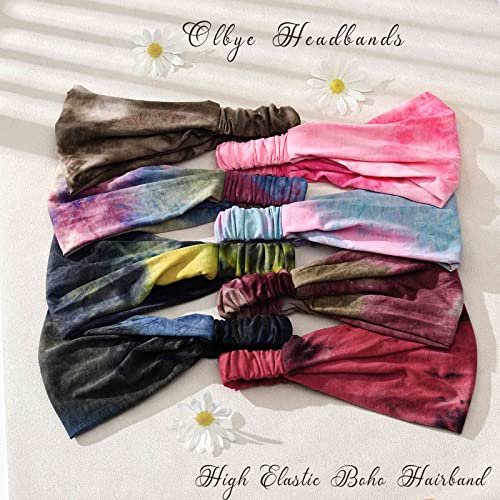 Olbye Boho Headband Turban Elastic Head Wrap Bandana Colorful Head Band Cover Yoga Hair Band Hair Accessories for Women and Girls 8Pcs