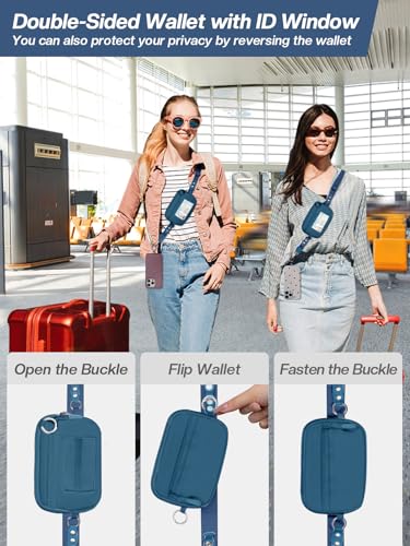 Tiostep Clip and Go Strap with Wallet Crossbody Phone Lanyard Adjustable and Detachable RFID Wristlet Wallet with ID Window and Zipper, Blue - color: Peacock Blue, size: Medium