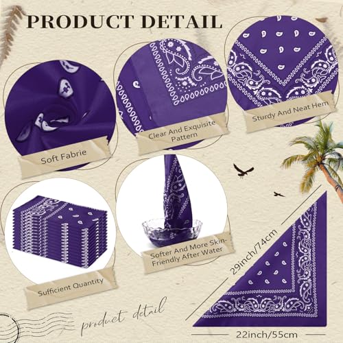 Suhine 12 Pcs Bandanas Bulk for Women Men 22 x 22 Inch Paisley Headband Cowboy Handkerchief Summer Beach Party Costume - color: Dull Purple