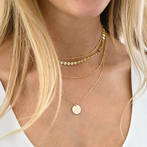CHESKY 14k Gold Plated/Silver Plated Dainty Necklace for Women, Trendy Satellite Choker Necklace Thin Beaded Layered Choker Necklaces Discs Paperclip Chain Necklaces Womens Simple Jewelry - style: Layered Satellite Coin-Gold