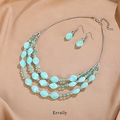 3 Layered Chunky Statement Necklace for Women Beaded Strand Necklaces with Earring Fashion Costumes Collar Necklace Jewelry Sets Gifts for Women - color: Turquoise