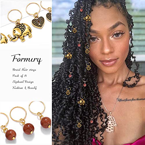 Formery Beads Dreadlock Clip Accessories Gold Elephant Box Braid Rings Heart African Hair Charms Jewelry for Black Women (13PCS)