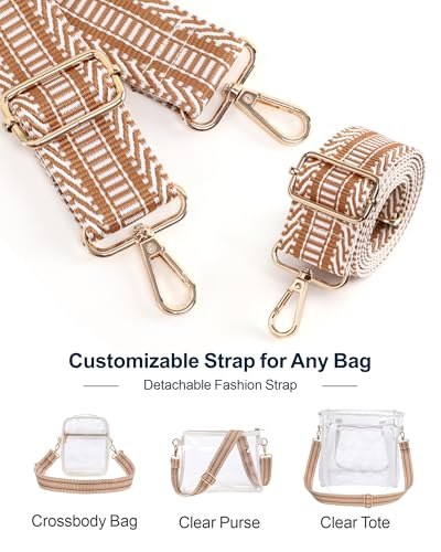 PACKISM Clear Sling Bag Stadium Approved - Clear Bag for Stadium Events & Holographic Bag for Music Festivals Jacquard Strap - color: 05_striped Brown