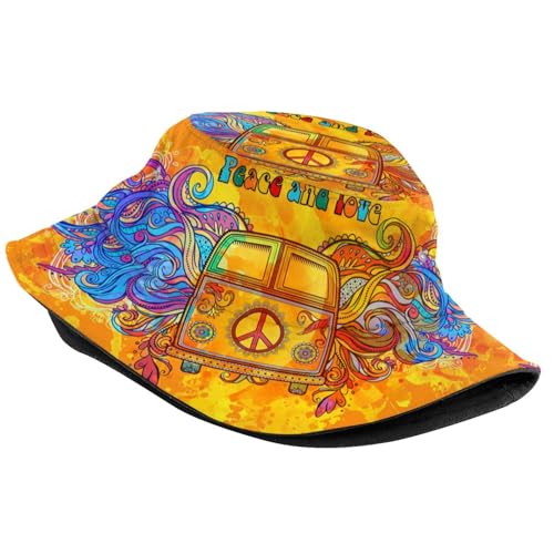 NASIAN Psychedelic Trippy Rave Bucket Hats for Women Men Outdoor Travel Beach Sun Hat Festival Outfits - color: Hippie Peace Car