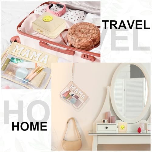Hillban 2 Pcs Mom Gifts Mama Makeup Bag for Hospital Chenille Letter Pouch Preppy Patch Beach Travel Bags Aesthetic Waterproof Portable Toiletry Storage - style: Mother Theme