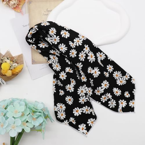 Bandanas for Women Men 21"x21" Floral Headband Scarf Versatile Hair Bandana Square Head Scarf - color: Little White Flowers in Black