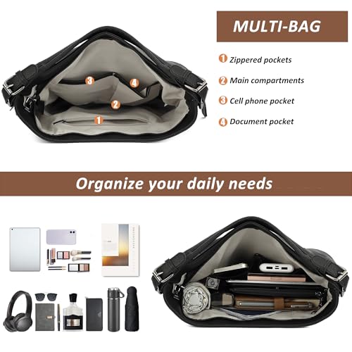 TANTOMI Hobo Bags Purses for Women, Women's Crossbody Handbags and Shoulder Bag, Multi-Pocket Large Hobo Purse - color: Black