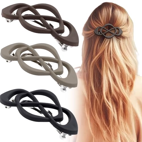 3 Pcs Vintage French Barrette Clips, Decorative Strong Hold Grip Barrette Hair Clip, No Slip Styling French Hair Accessories for Women - color: Black, Brown, Khaki