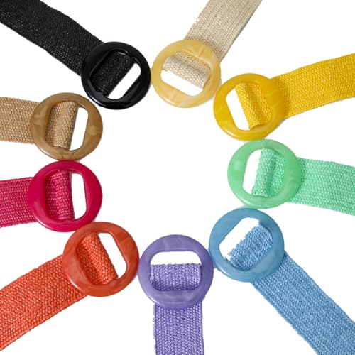 beltox fine Women PP Straw Braided Elastic Belt Solid Color with Round Buckle - color: Red, size: XS-XL(28-40 inch stretch range)