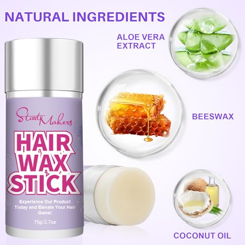 START MAKERS Hair Wax Stick and Slick Back Hair Brush Set for Women Kids Men 5PCS, with Edge Brush, Teasing Brush, Rat Tail Comb & Mini Boar Bristle Brushes for Flyaways, Control, Sleek, Ponytail Buns