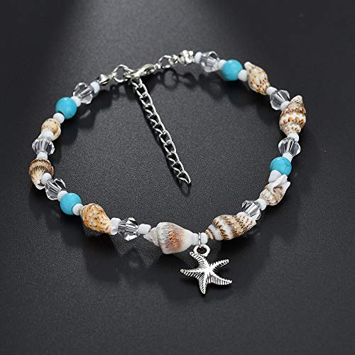 Fesciory Puka Shell Anklet for Women Summer Natural Cowrie Adjustable Ankle Bracelet, Handmade Boho Hawaiian Beach Seashell Jewelry - color: Starfish shell