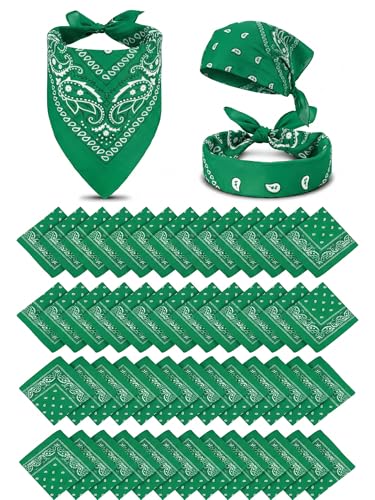Unittype 36 Pieces Paisley Bandana Cowboy Bandanas Sports Novelty Headband Square Scarf Outdoor for Western Party Costume - color: Grass Green, style: Simple Style