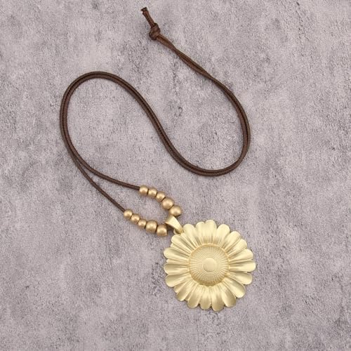 GelConnie Leather Necklaces Turquoise Long Boho Necklaces for Women Brown Chunky Circle Pendant Chocker Necklace Gold Sweater Necklace - style: Brown Flower Choker