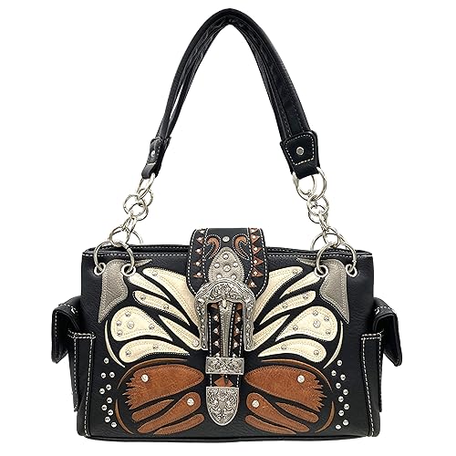 Zelris Buckle Abstract Butterfly Artwork Women Conceal Carry Shoulder Handbag - color: Beige