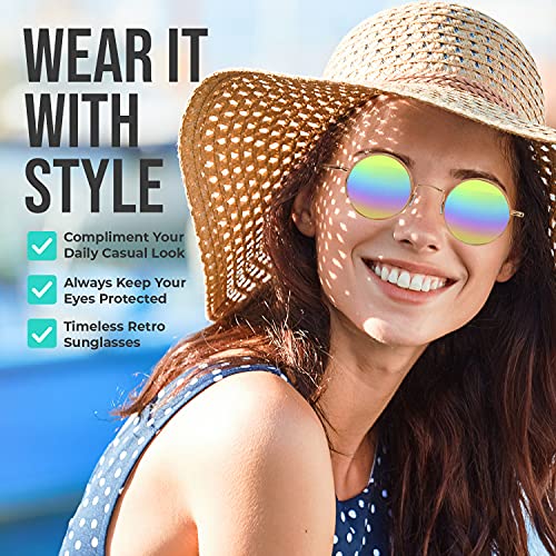 Retro Round Sunglasses Small Colored Lens Hippie Glasses - style: Rainbow