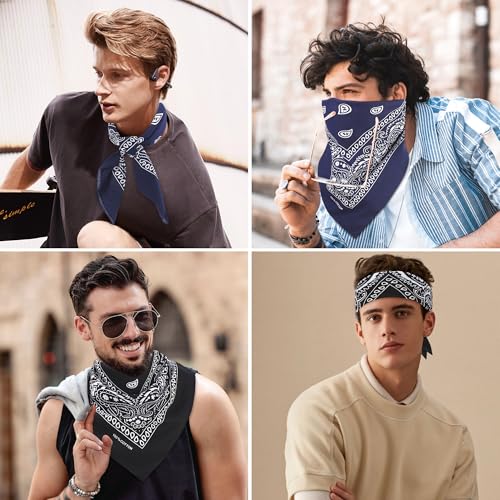 Mochabao 100% Cotton 27" x 27" Large Bandanas for Men & Women, Multi-Purpose Bandana Headbands, Square Head Scarf - color: Black/Navy Blue