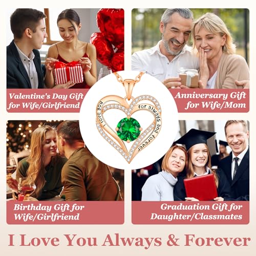 CDE Engraved Forever Love Heart Birthstone Necklace Jewelry Gifts for Women | Hypoallergenic,Nickel-Free & Lead-Free,3 x 3 mm 5A CZ Heart Pendant,Anniversary Christmas Birthday Gift for Girlfriend Wife - color: Birthstone-05-May, style: Rose Gold Plated-B
