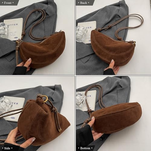 Suede Bags for Women Small Suede Purses Crescent Bag Crossbody Shoulder Bag Trendy Tote Handbags - color: B Suede Brown