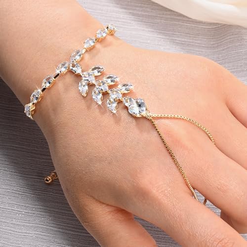 Adjustable Hand Chain Bracelet Women, 16K Gold Plated Finger Bracelet, Secure Ball Clasp Elegant Slave Hand Jewelry, Y2K Aesthetic Accessories for Summer Festival Prom Beach Vacation Daily Wear - color: style16-16K gold-plated