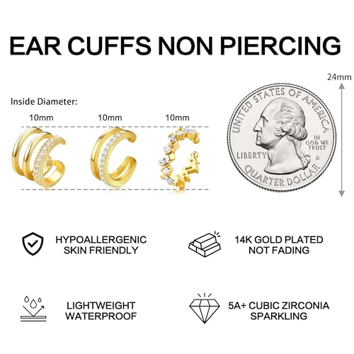 Dochais Ear Cuffs Non-Piercing Earrings for Women Cute Small Clip-On Cartilage Earring 14k Gold Plated Dainty Fake Piercings Earings - style: G3