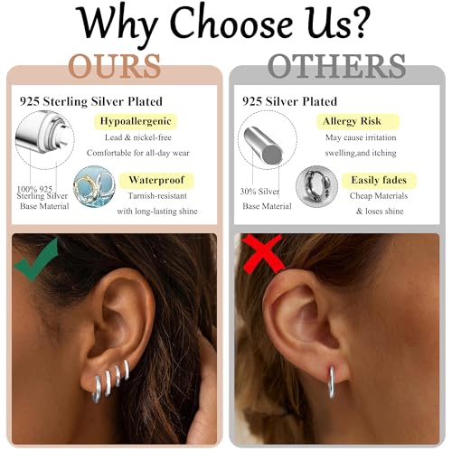 4 Pair Small Gold Hoop Earrings for Women Sensitive Ears - Hypoallergenic 14k Real Gold Plated Hoops Zirconia Cartilage Huggie Earrings Set Helix Piercing Earring Gold Jewelry for Women Gift - color: 02-4 Pair Silver