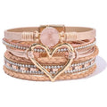 Boho Leather Wrap Bracelets Beaded Stackable Cuff Bracelet Country Concert Outfits Cowboy Cowgirl Western Jewelry Gifts for Women - color: Heart-Rose Gold