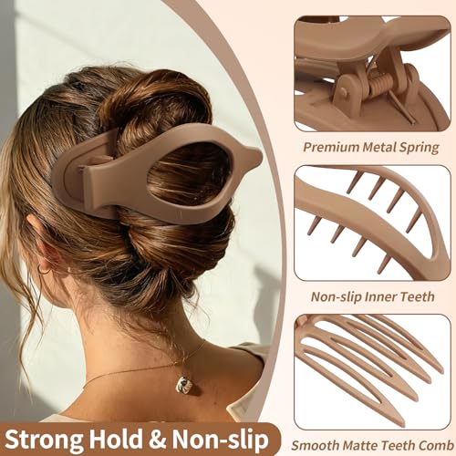 5.5 Inches Extra Large Flat Hair Clips for Women, 4 Pack XL Big Claw Clips for Thick Hair, Oversized Matte Strong Hold Non-slip Flat Claws, Khaki - color: Khaki-XL