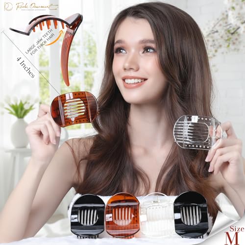 RC ROCHE 6 Pcs Flat Claw Hair Clips for Women Thick Hair French Round Duckbill Square Secure Strong Hold Grip Clamps Barrettes Curved No Slip No Crease Styling Cute, Medium Black, Brown & Transparent - color: (Medium) Black Brown Transparent