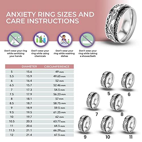 Shop LC 925 Sterling Silver Fidget Spinner Ring for Women - color: leafy and Floral