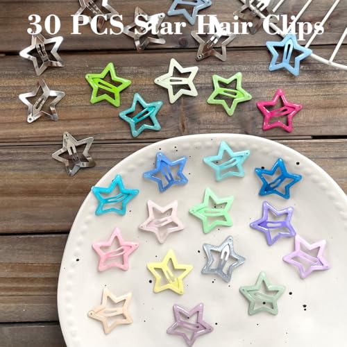 20 PCS Sparkling Star Hair Clips Snap Hair Accessories Non Slip Clips for Girls Women Metal Hair Clip Star Hair Barrettes Stars Hair Clips for Women Stars Hair Clip - color: Multicolor Sparkling1.22" (30PCS)