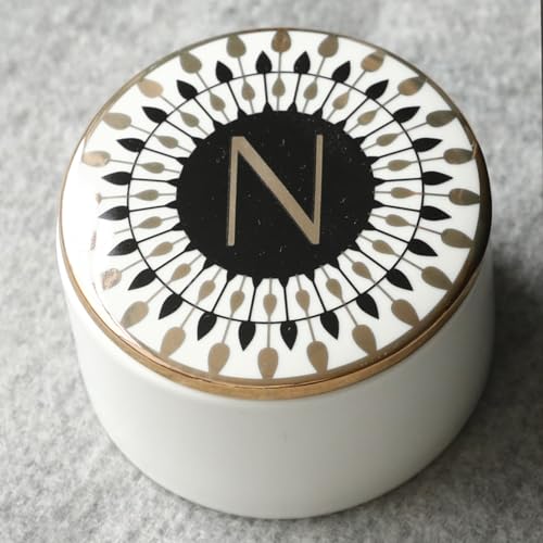 COLLECTIVE HOME - Monogram Jewelry Box, Bohemian Ceramic Trinket Box, Storage for Necklace Ring Bracelet Keys, Birthday Mother's Day Christmas Gift for Women, 3.25" x 2.5" (N) - color: N