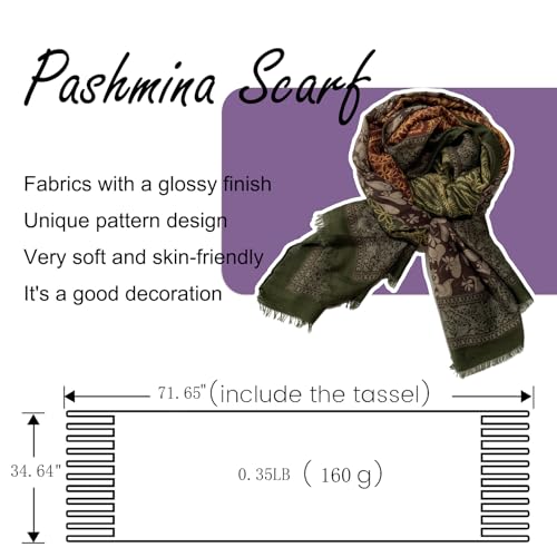 Paisley Pashmina Feel Shawls Wraps for Women Rave Scarf Soft Silky Exotic Boho All Seasons - color: Green