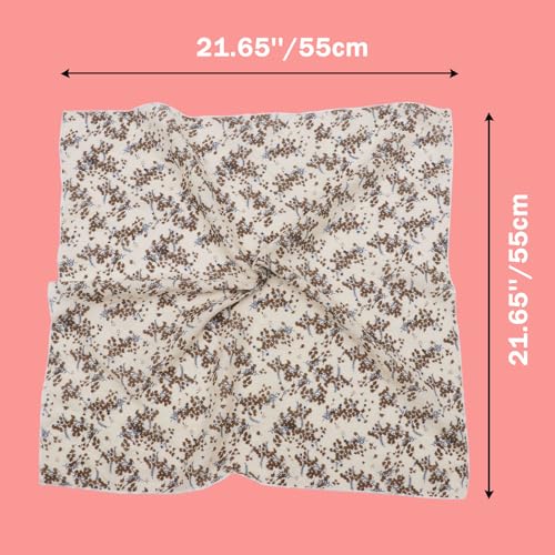 Bandanas for Women Men 21"x21" Floral Headband Scarf Versatile Hair Bandana Square Head Scarf - color: Beige and Brown