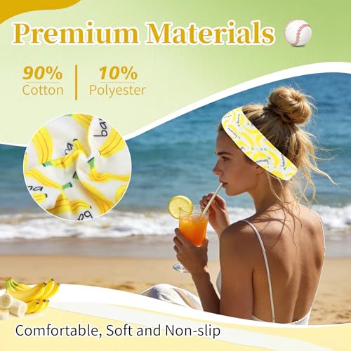 YARIEW 6Pcs Headbands Paisley Bandanas Head Bands Sweat Band Hair Wrap Headwrap Fashion Boho Wide Thick Workout Yoga Elastic Headbands Mens Cooling Running Sports Headband Sweatbands for Women and Men - color: Yellow Banana