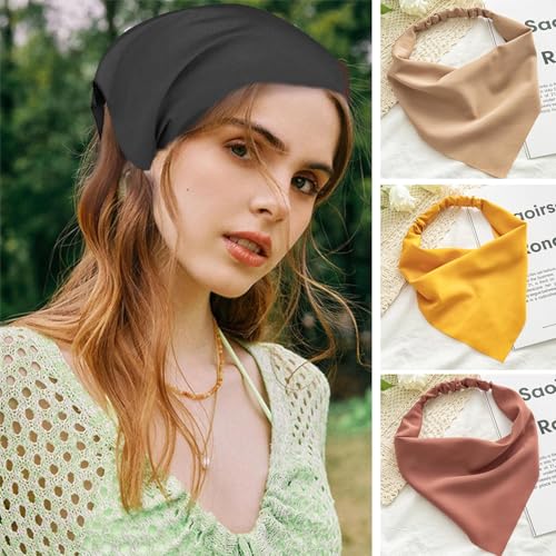 6 Pack Hair Scarf Headband for Women, Elastic Boho Triangle Bandana Head Scarves Hair Accessories