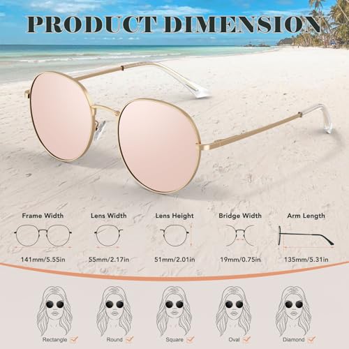 GQUEEN Retro Round Polarized Sunglasses Womens Men Spring Hinge Metal Frame Trendy Hippie Oval Sun Glasses Shades UV400 - color: 1 Gold Frame/ Mirrored Pink Lens