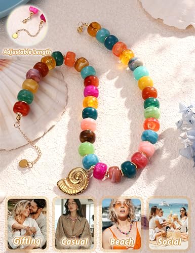 Besteel Chunky Beaded Necklace for Women - Colorful Resin Bead Choker Statement Necklaces with Gold Conch Heart Pendant Trendy Boho Large Summer Beach Jewelry - style: Conch