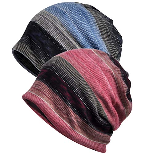 Women's Baggy Slouchy Beanie Chemo Hat Cap Scarf - color: 2 Pack-multicolor a